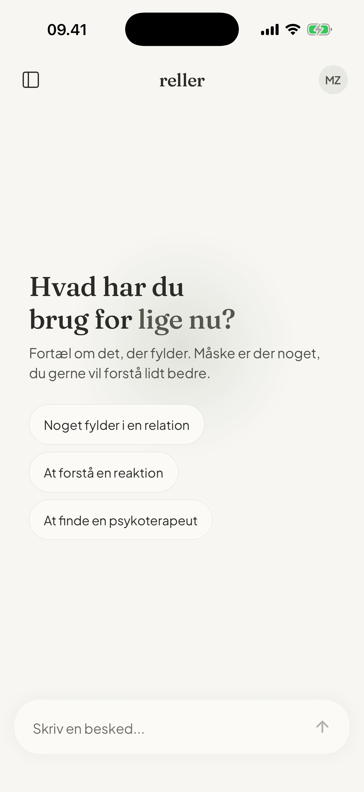 Reller app - startskærmen