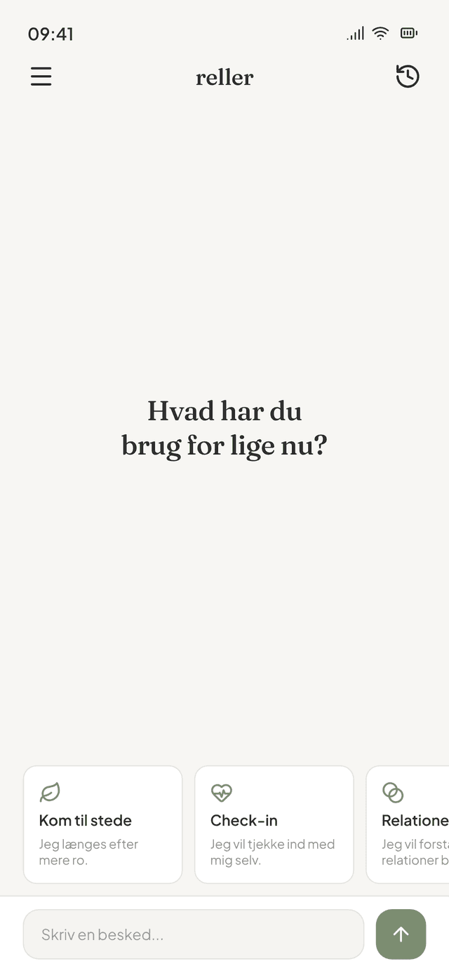 Reller app - startskærmen